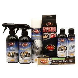 Image of all the items of motorbike detailing kit